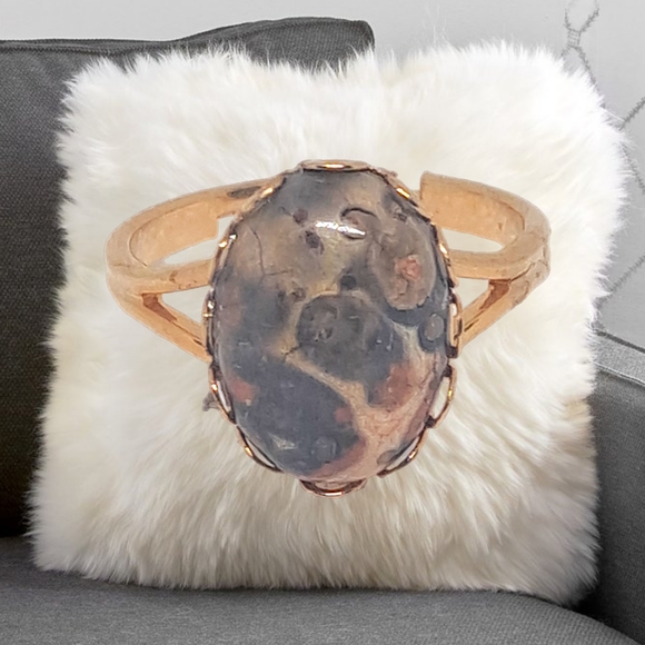 Gold Tone Adjustable Ring with Natural Gemstone - Picture 1 of 6